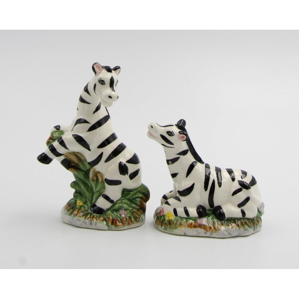 Ceramic Zebra Salt and Pepper Shakers Hand Painted Image 2