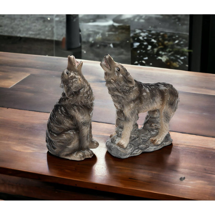 Ceramic Wolf Salt and Pepper Shakers Hand Painted  4in Image 2