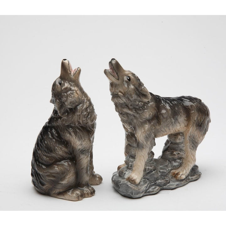 Ceramic Wolf Salt and Pepper Shakers Hand Painted  4in Image 3