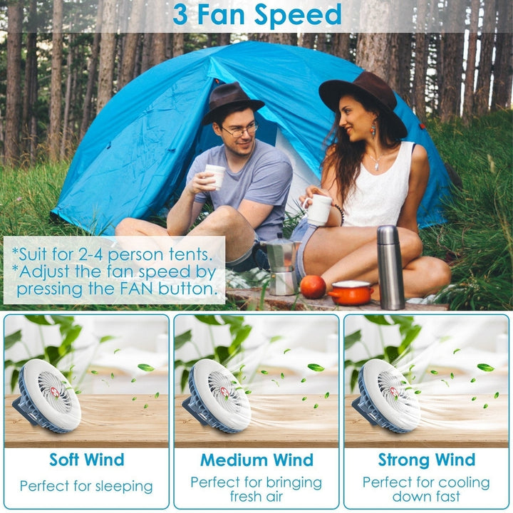 Portable Camping Fan Rechargeable Hanging Tent Lamp Emergency Power Bank with 3 Fan Speeds 2 Lighting Brightness Image 2