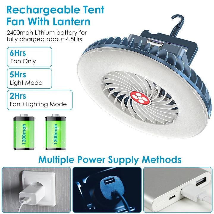 Portable Camping Fan Rechargeable Hanging Tent Lamp Emergency Power Bank with 3 Fan Speeds 2 Lighting Brightness Image 4