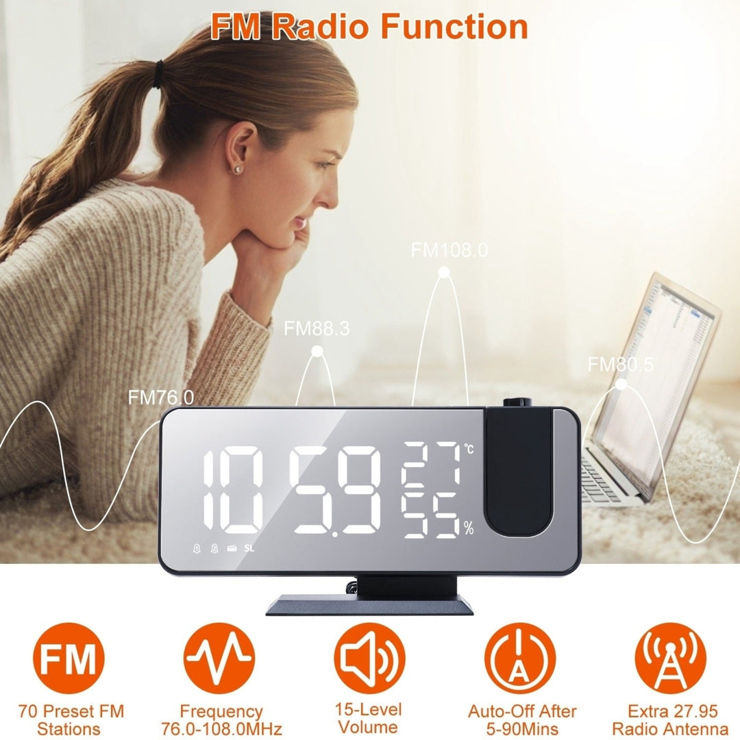 Projection Alarm Clock with Radio Function 7.5In Mirror LED Digital Alarm Clock Image 4