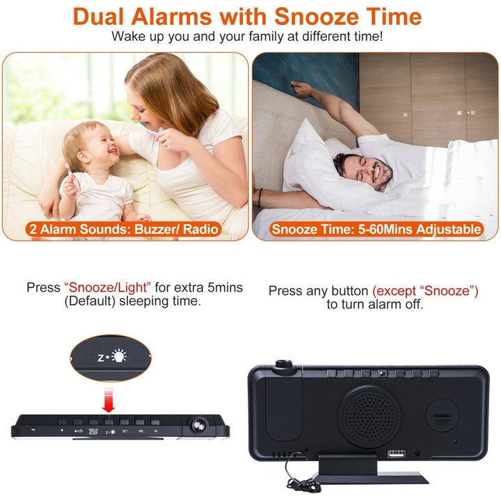 Projection Alarm Clock with Radio Function 7.5In Mirror LED Digital Alarm Clock Image 4