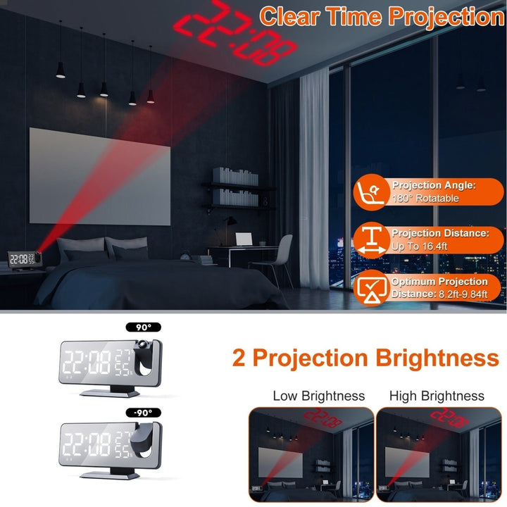 Projection Alarm Clock with Radio Function 7.5In Mirror LED Digital Alarm Clock Image 6