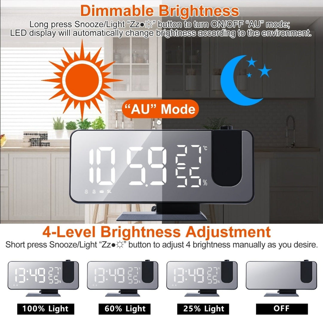 Projection Alarm Clock with Radio Function 7.5In Mirror LED Digital Alarm Clock Image 8