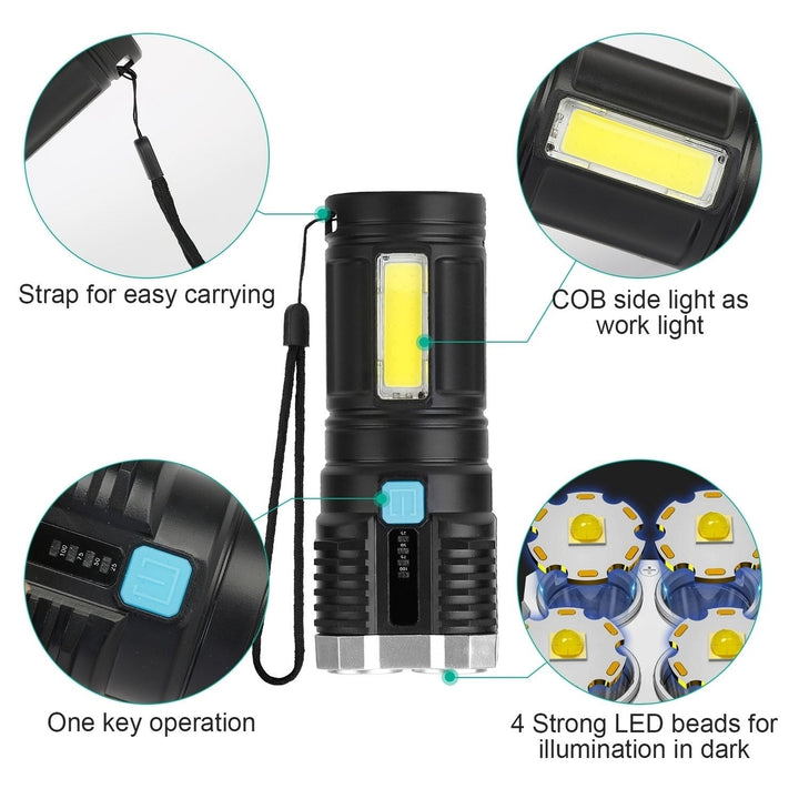 Rechargeable Flashlight LED Floodlight Torch with Strap Super Bright Flashlight Image 3