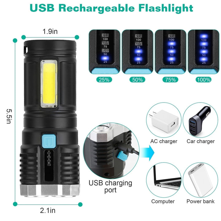 Rechargeable Flashlight LED Floodlight Torch with Strap Super Bright Flashlight Image 4