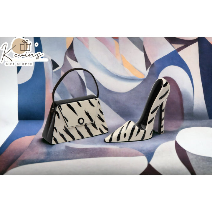 Zebra Print Ceramic Salt and Pepper Shakers Heels and Purse Image 1