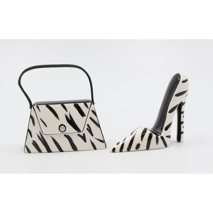 Zebra Print Ceramic Salt and Pepper Shakers Heels and Purse Image 3