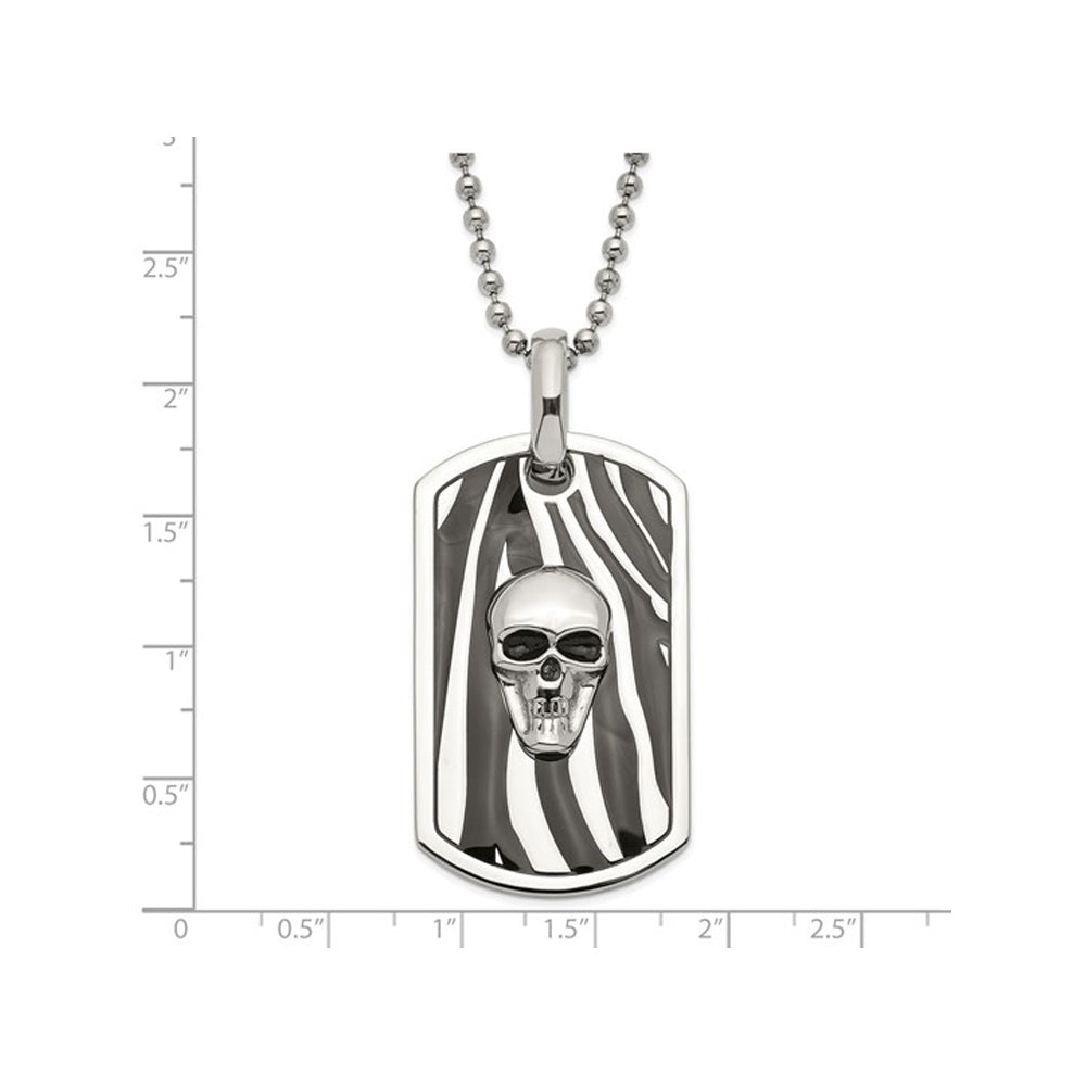 Mens Stainless Steel Black Enamel Skull Dog Tag Pendant Necklace with Chain Image 2