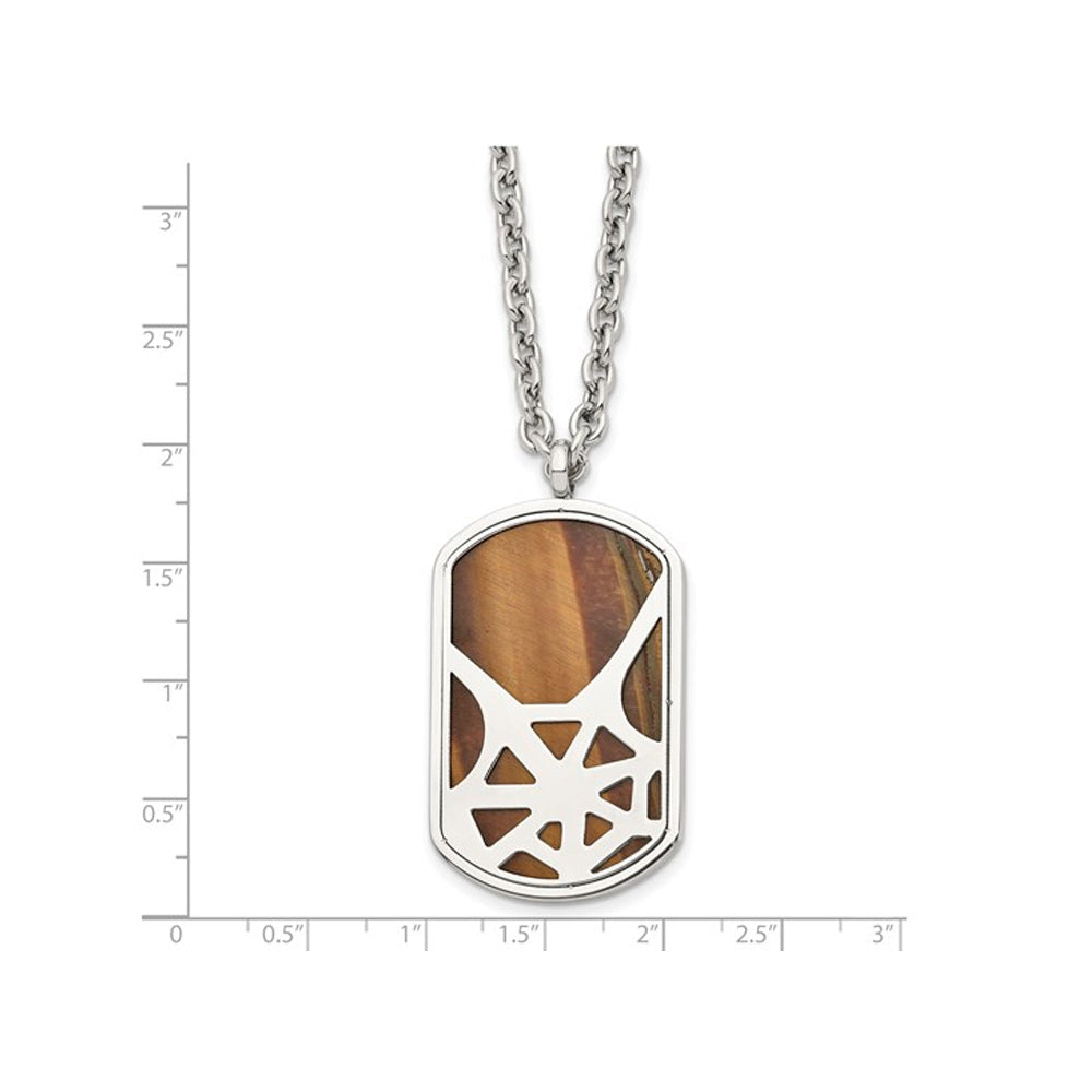 Mens Stainless Steel Tigers Eye Spider Web Dog Tag Pendant Necklace with Chain (24 Inches) Image 3