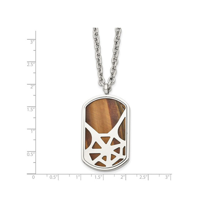 Mens Stainless Steel Tigers Eye Spider Web Dog Tag Pendant Necklace with Chain (24 Inches) Image 3