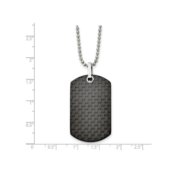 Mens Black Carbon Fiber Dog Tag Pendant Necklace in Stainless Steel with Chain (24 Inches) Image 3