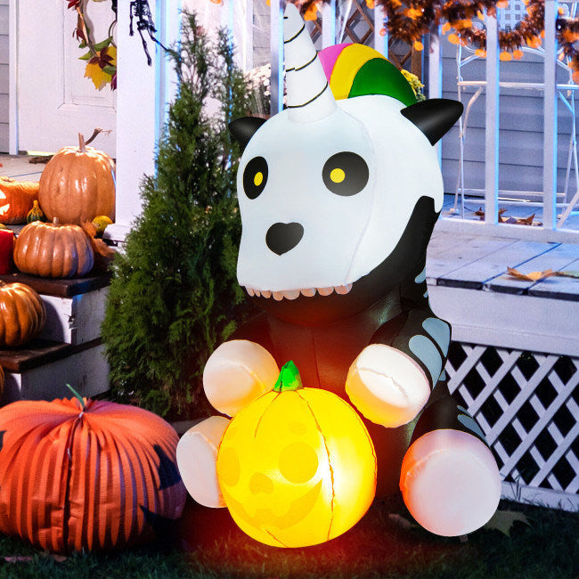 5 Feet Halloween Inflatable Unicorn Skeleton with Pumpkin Lantern Image 6