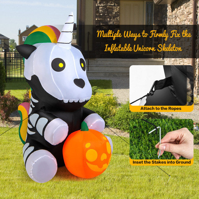 5 Feet Halloween Inflatable Unicorn Skeleton with Pumpkin Lantern Image 8