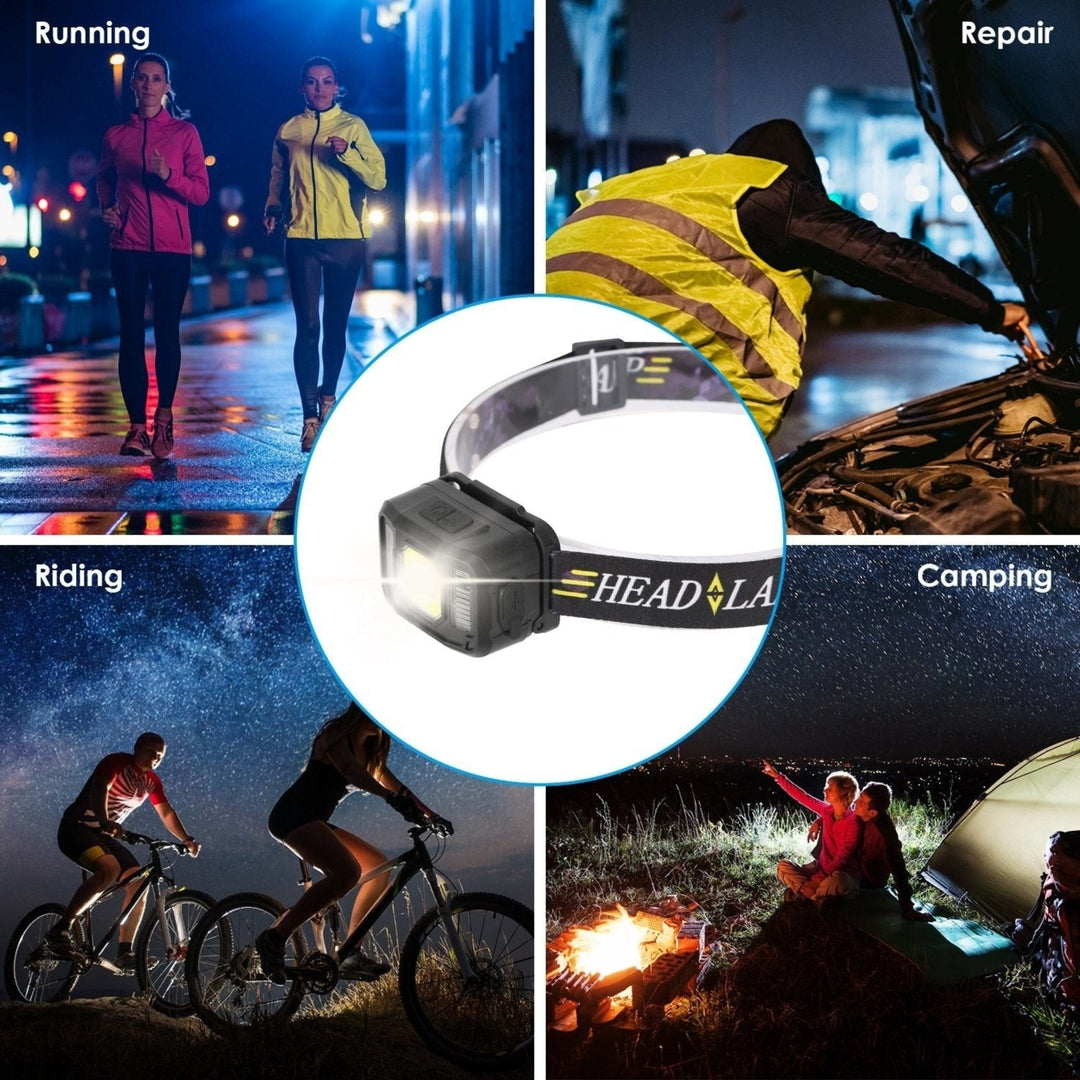 2Packs Rechargeable Motion Sensor Headlamp 6 Light Modes COB XPG Headlight Torch Flashlight for Fishing Running Camping Image 8