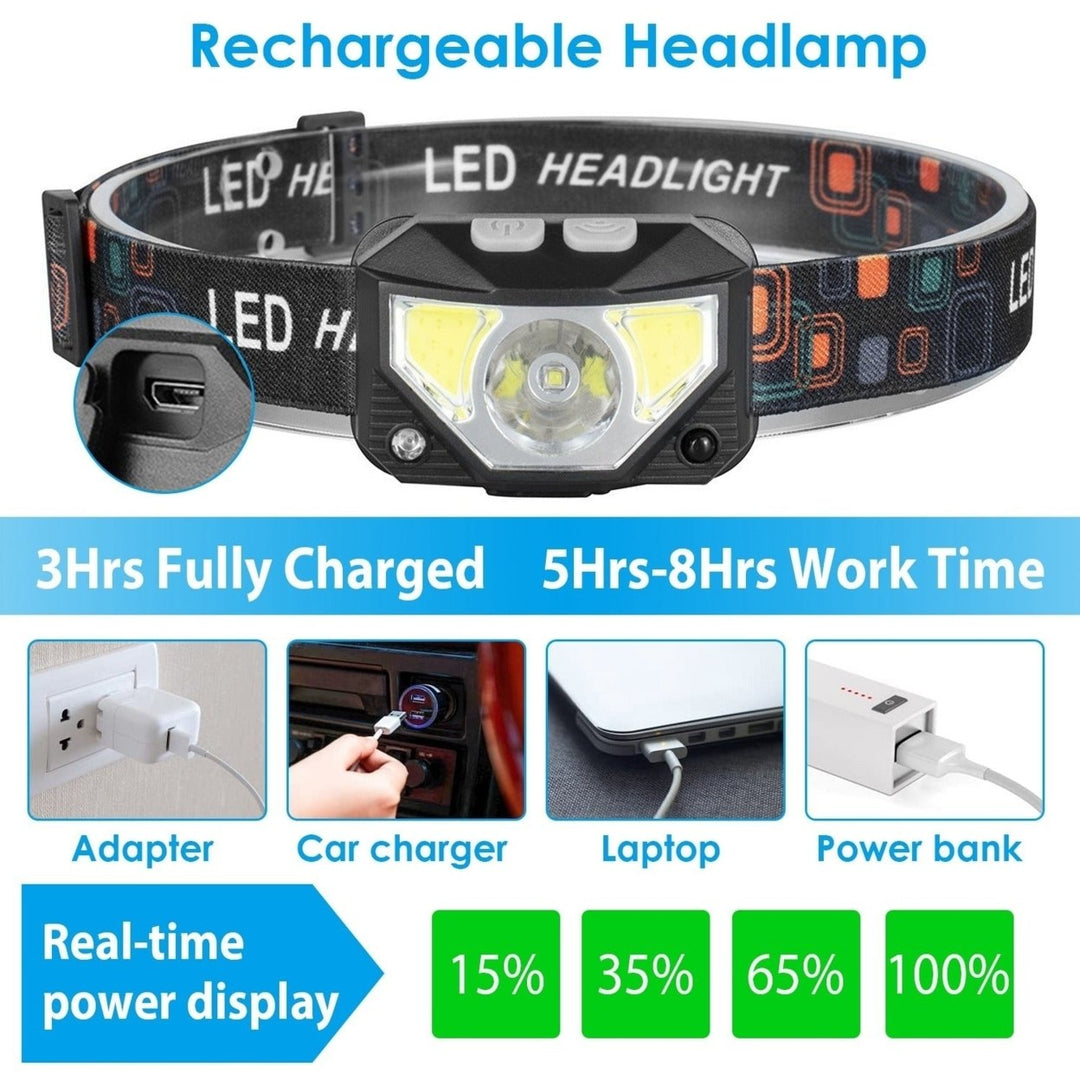 2Packs Rechargeable Motion Sensor Headlamp 6 Light Modes Headlight Torch Flashlight for Fishing Running Camping Hiking Image 6