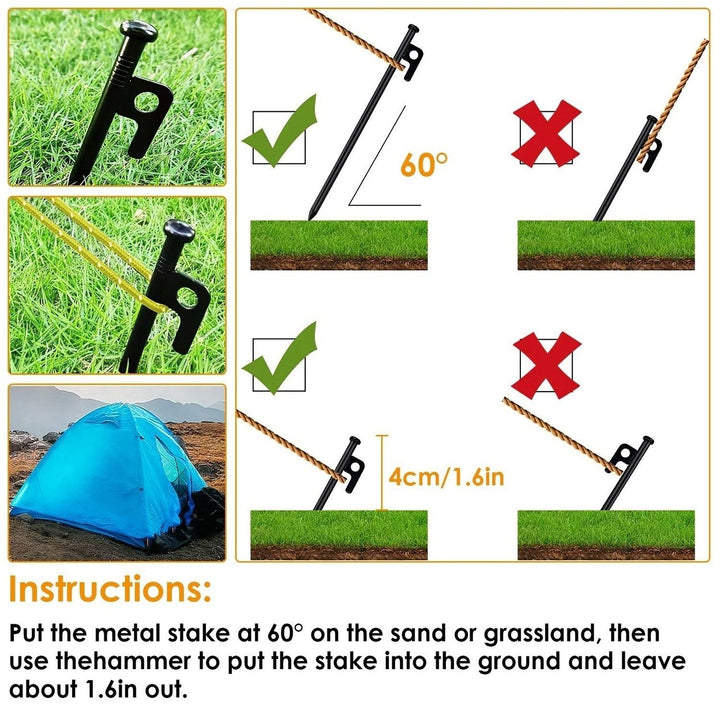 Tent Stakes Camping Hammer Tent Pegs Set Camping Accessories Kit with 9.84FT Reflective Ropes for Camping Hiking Canopy Image 4