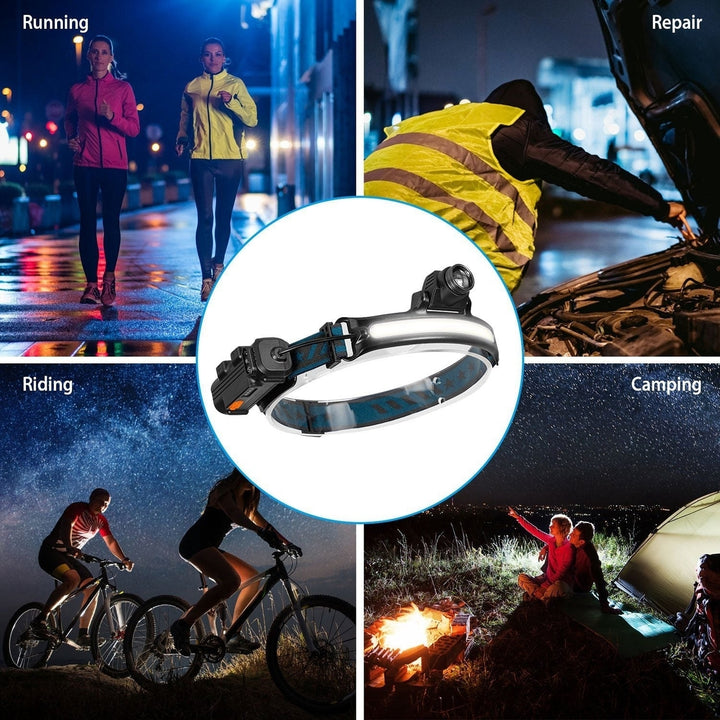 Rechargeable Motion Sensor Head Lamp 6 Light Modes COB XPG Head Light Torch Flashlight 270 Beam IPX5 for Fishing Image 8