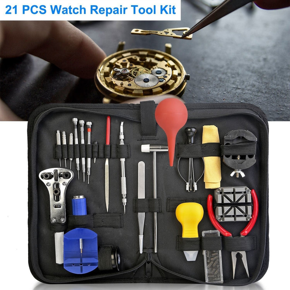 21 PCS Watch Repair Tool Kit Hand Link Remover Watch Band Holder Case Opener with Free Carrying Case Image 2