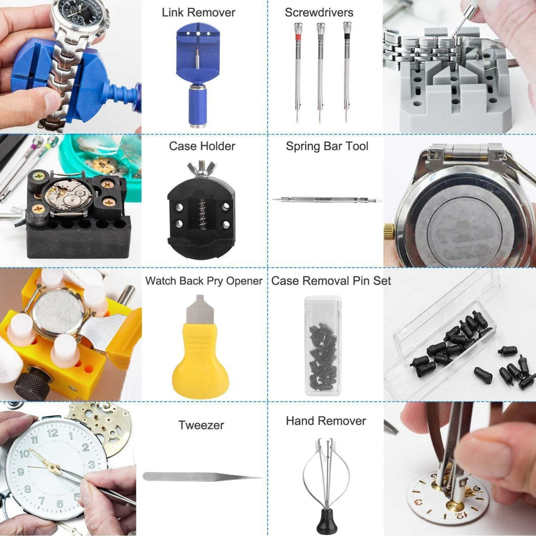 21 PCS Watch Repair Tool Kit Hand Link Remover Watch Band Holder Case Opener with Free Carrying Case Image 4