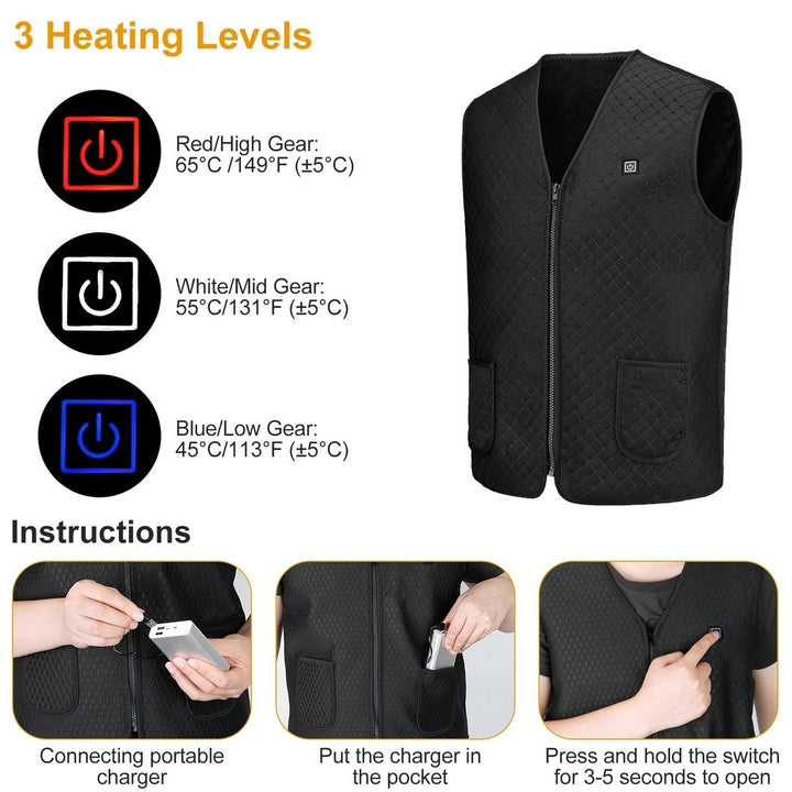 Heat Jacket Vest 3 Heating Gear Adjustable USB Heated Vest Warm Heat Coat Vest Image 8