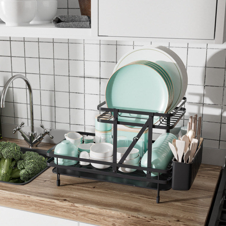 2-Tier Collapsible Dish Rack with Removable Drip Tray Image 4