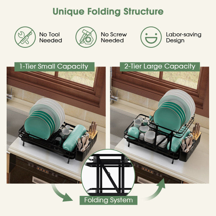 2-Tier Collapsible Dish Rack with Removable Drip Tray Image 4