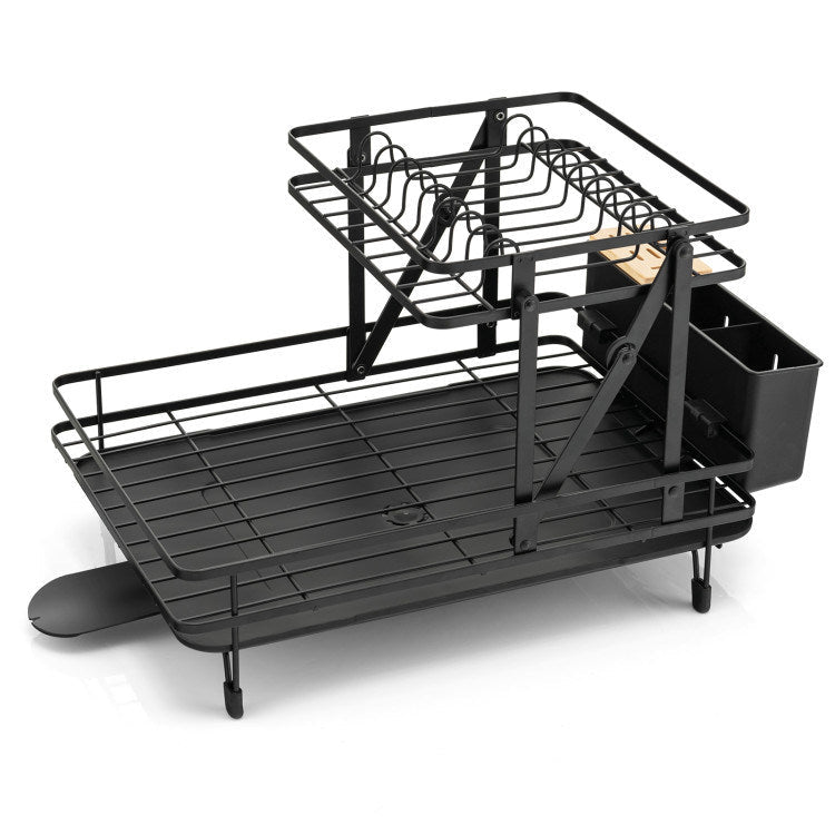 2-Tier Collapsible Dish Rack with Removable Drip Tray Image 7