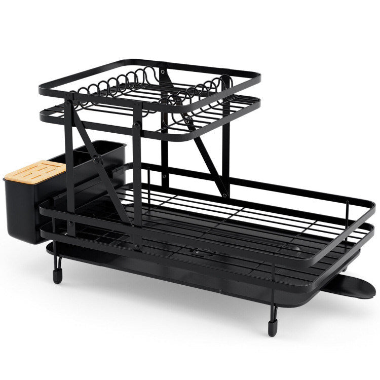 2-Tier Collapsible Dish Rack with Removable Drip Tray Image 9