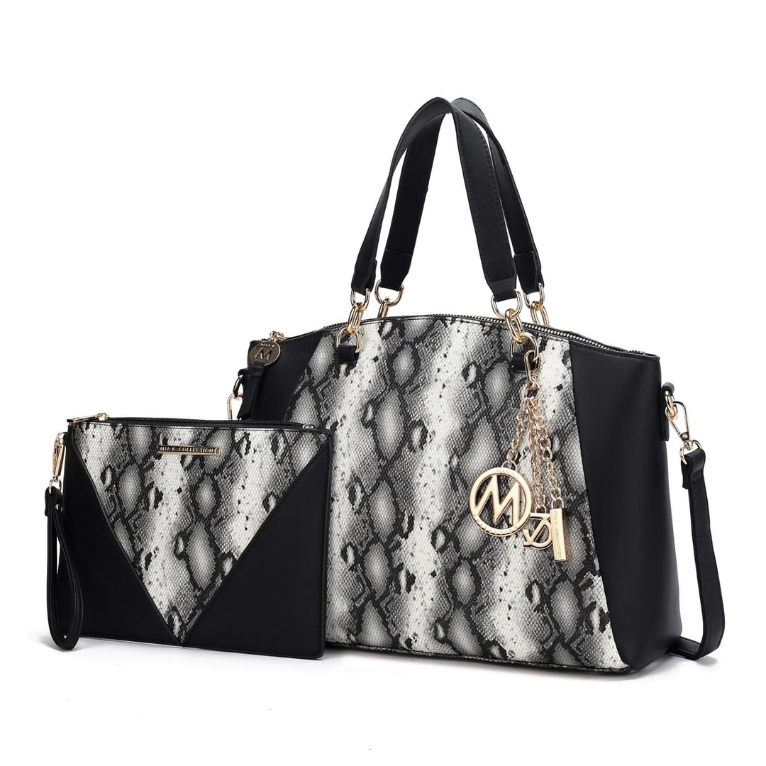 Addison Snake Embossed Vegan Leather Womens Tote Bag with matching Wristlet - 2 pieces by Mia K Image 1