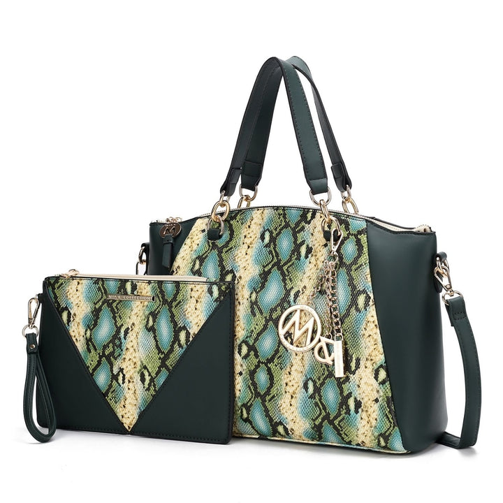 Addison Snake Embossed Vegan Leather Multi-Functional Shoulder Bag Womens Tote Bag with matching Wristlet - 2 pieces by Image 1