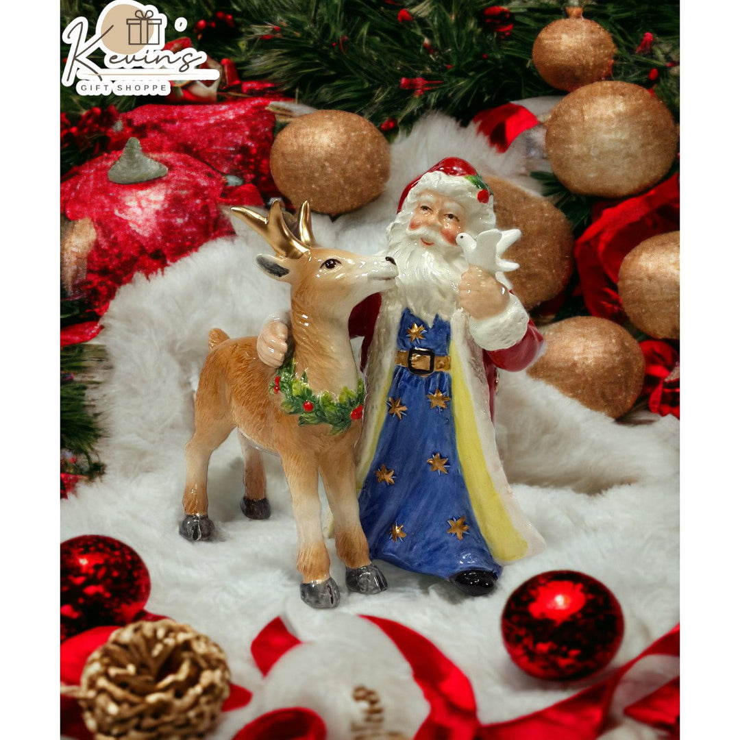 Ceramic Santa And Deer Salt And Pepper Shakers Christmas Gift Set Image 1