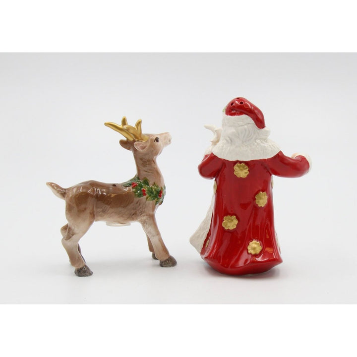 Ceramic Santa And Deer Salt And Pepper Shakers Christmas Gift Set Image 3