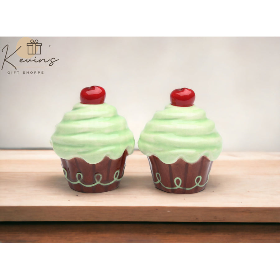 Ceramic Green Cupcake Salt and Pepper ShakersHome DcorKitchen DcorBakery DcorCaf Dcor Image 1