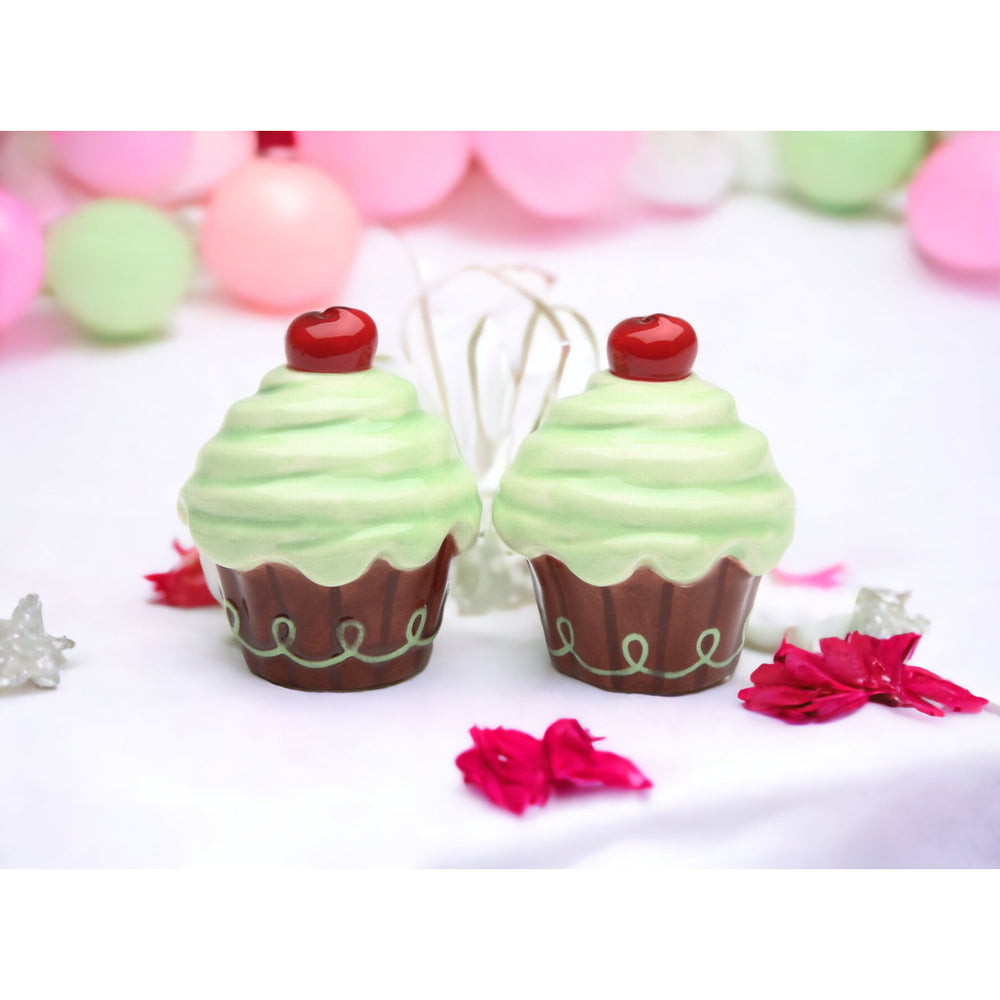 Ceramic Green Cupcake Salt and Pepper ShakersHome DcorKitchen DcorBakery DcorCaf Dcor Image 2