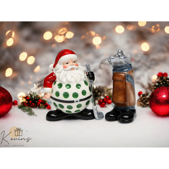 Ceramic Christmas Golf Santa Salt and Pepper Shakers Holiday Gift Image 1