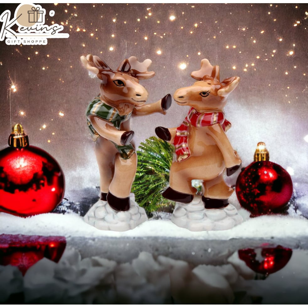 Ceramic Christmas Dancing Moose Salt Pepper Shakers Image 1