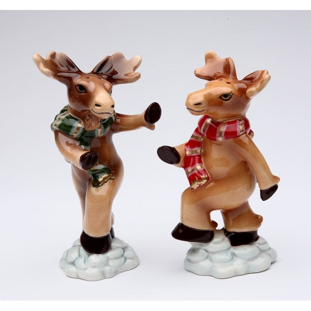 Ceramic Christmas Dancing Moose Salt Pepper Shakers Image 2