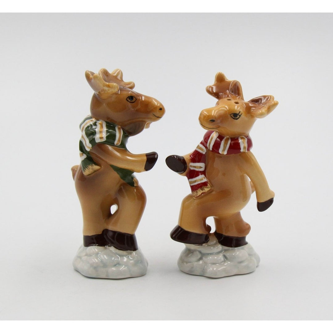 Ceramic Christmas Dancing Moose Salt Pepper Shakers Image 3