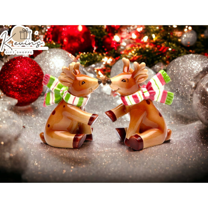 Ceramic Christmas Reindeer Salt and Pepper Shakers 3 Inch Image 1