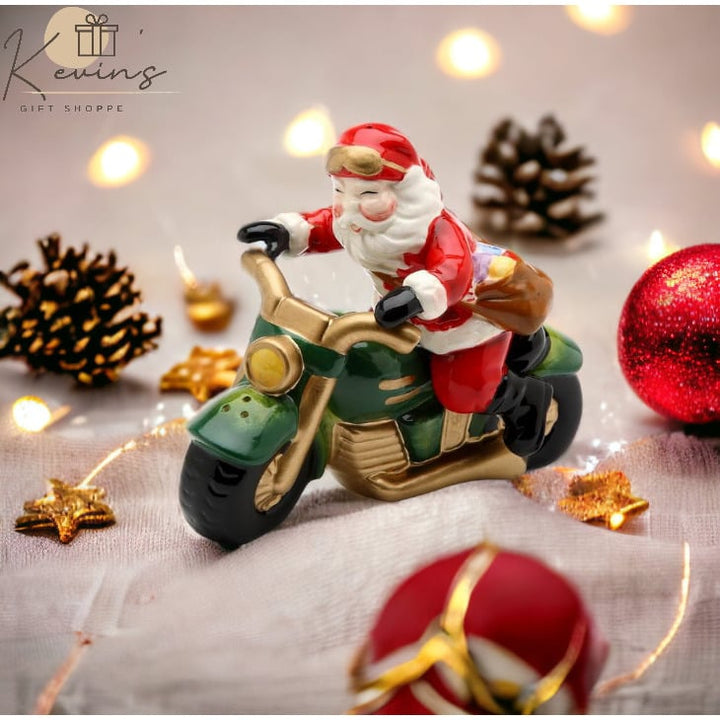 Ceramic Santa Motorcycle Salt and Pepper Shakers Christmas Gift Set Image 1