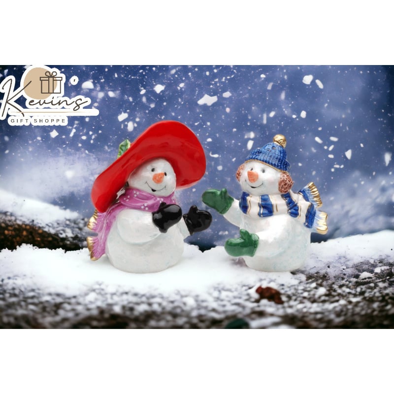 Ceramic Christmas Snowman Couple Salt Pepper Shakers Home Gift Image 1