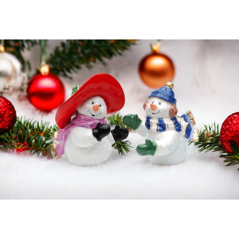 Ceramic Christmas Snowman Couple Salt Pepper Shakers Home Gift Image 2