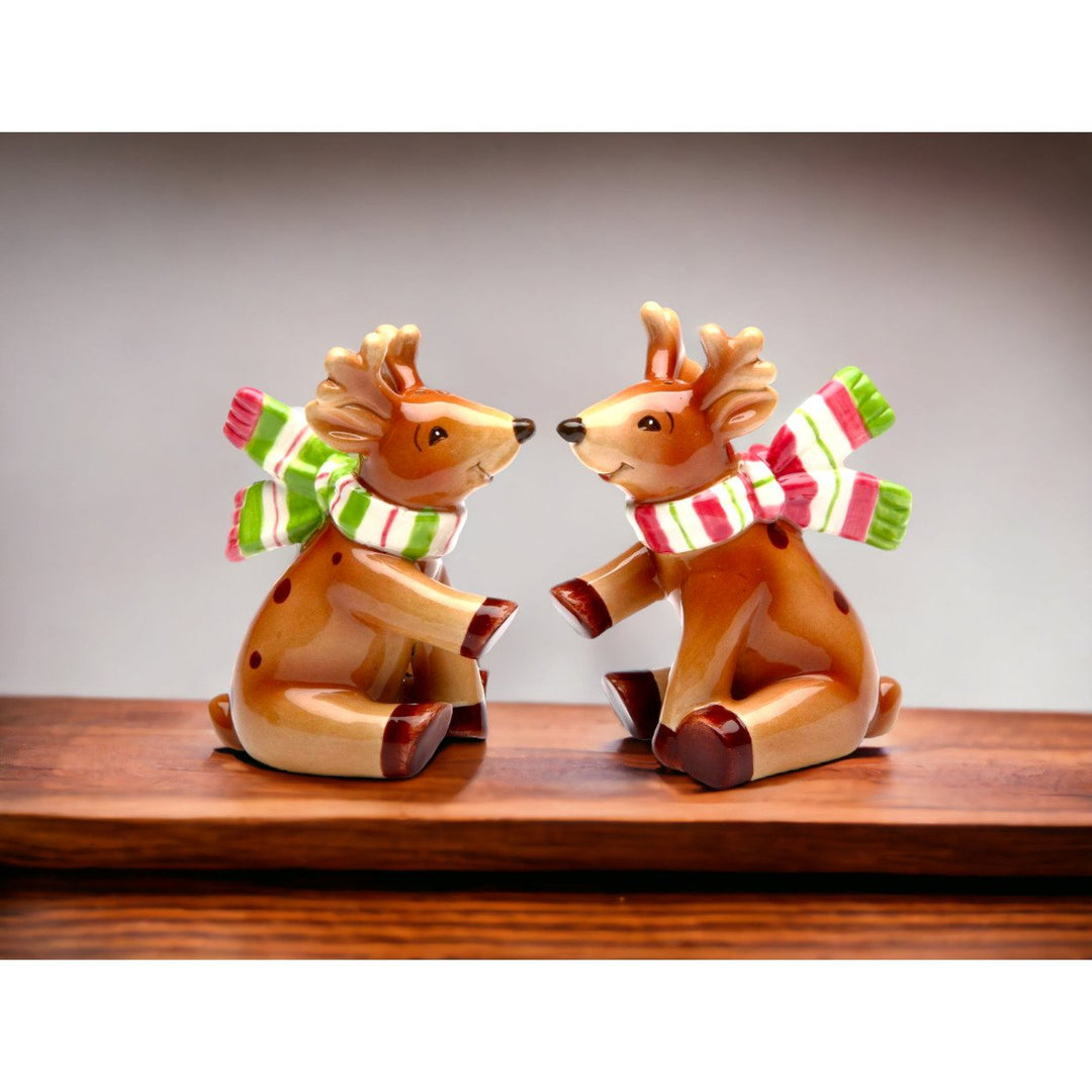 Ceramic Christmas Reindeer Salt and Pepper Shakers 3 Inch Image 2