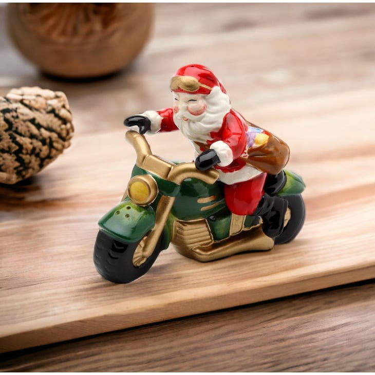 Ceramic Santa Motorcycle Salt and Pepper Shakers Christmas Gift Set Image 2