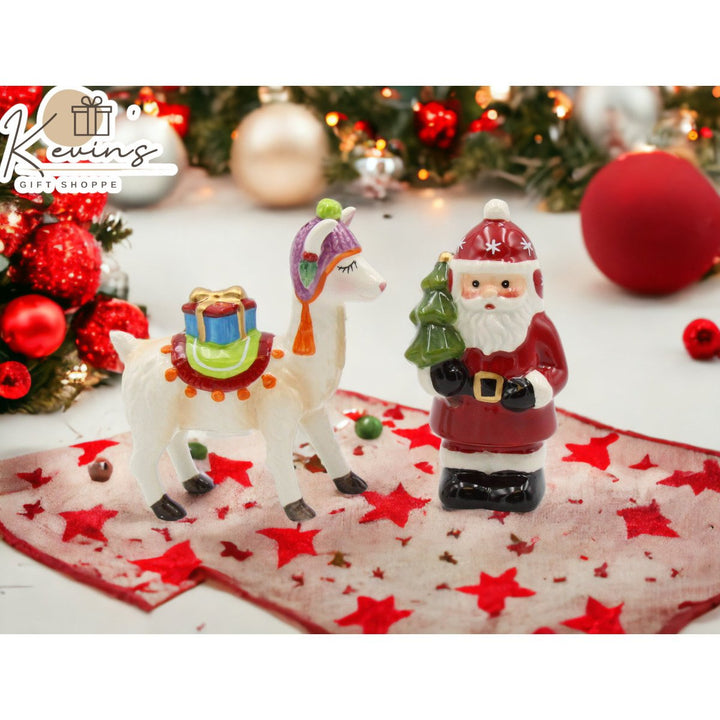 Ceramic Christmas Santa Alpaca Salt and Pepper Shakers Image 1