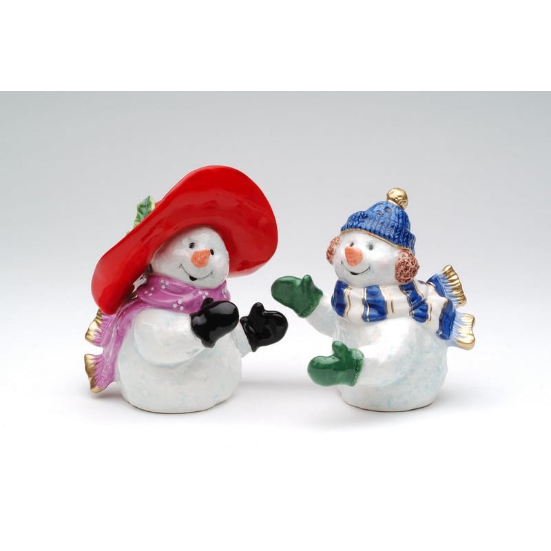 Ceramic Christmas Snowman Couple Salt Pepper Shakers Home Gift Image 3