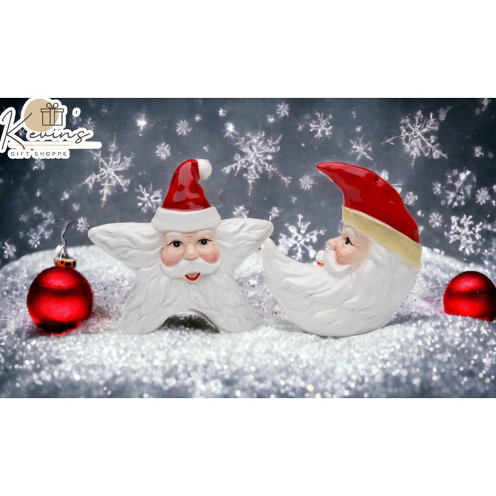 Ceramic Christmas Star Moon Santa Salt Pepper Shakers Home Gift Image 1