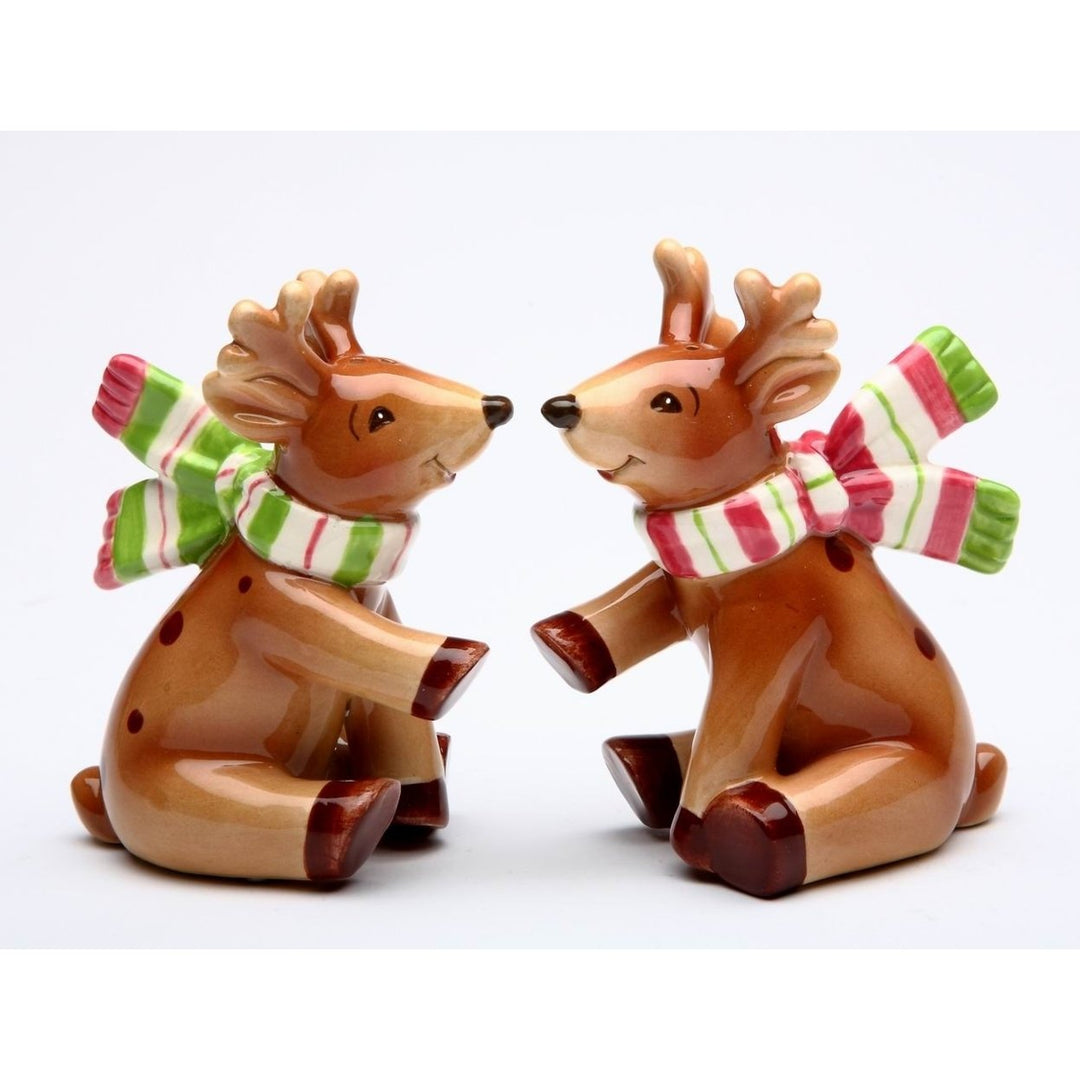 Ceramic Christmas Reindeer Salt and Pepper Shakers 3 Inch Image 3